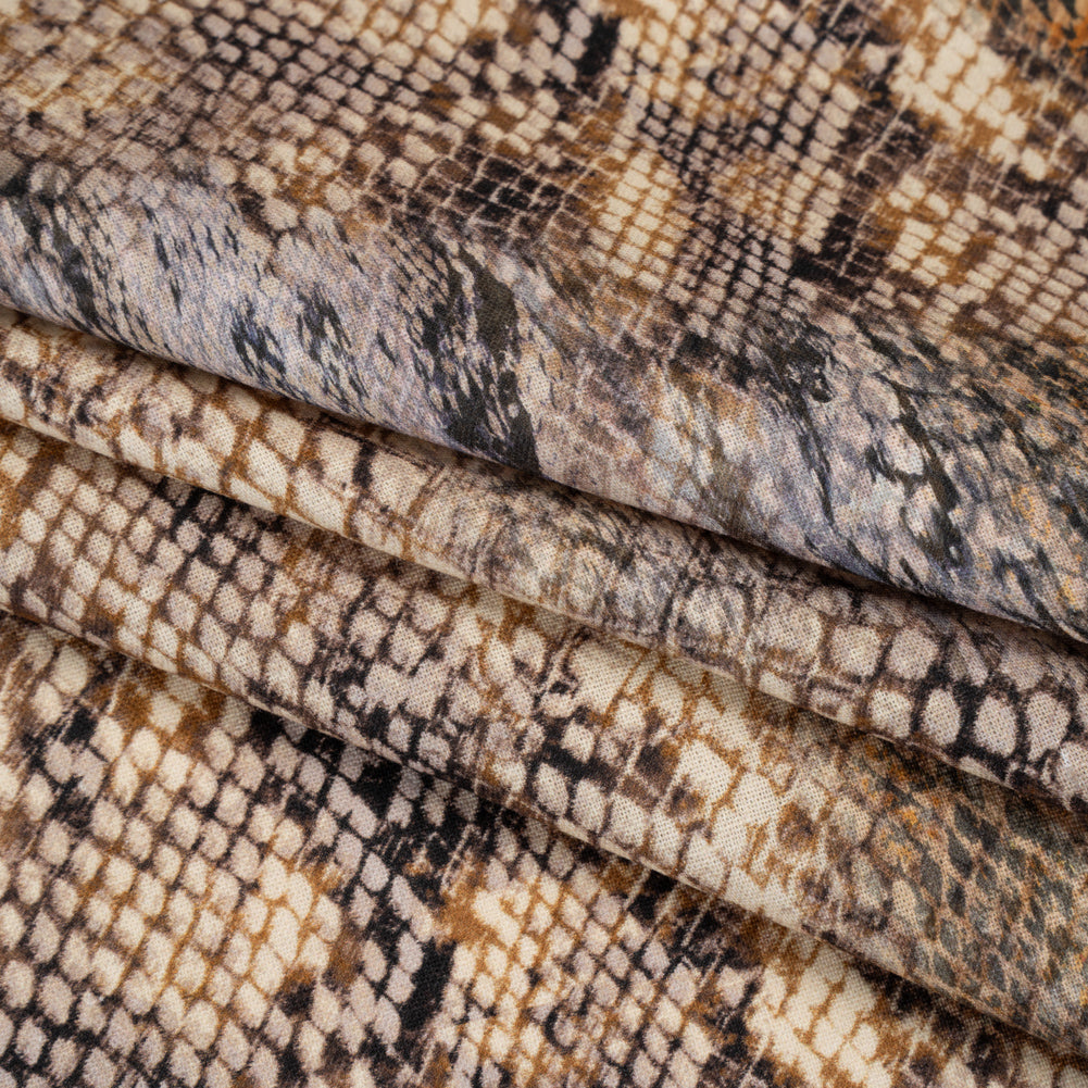 Linen and Rayon Woven - Beige, Orange and Pale Purple Snakeskin - Mood Exclusive Ouroborous Print Folded Linen and Rayon Woven - Beige, Orange and Pale Purple Snakeskin - Mood Exclusive Ouroborous Print Folded