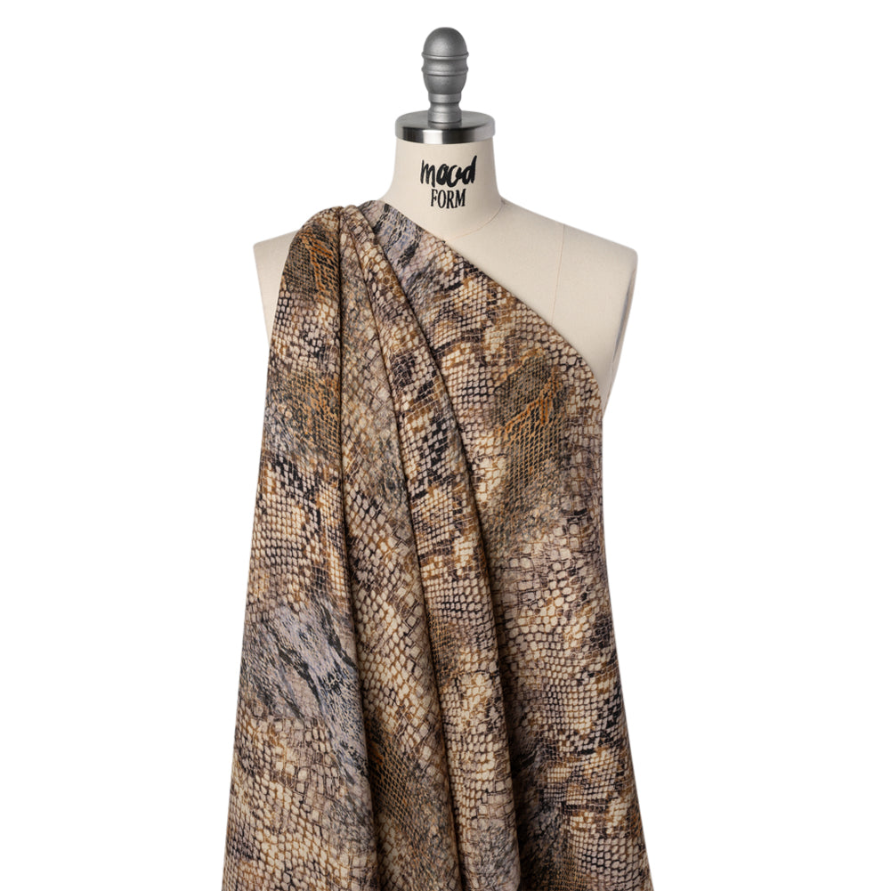 Linen and Rayon Woven - Beige, Orange and Pale Purple Snakeskin - Mood Exclusive Ouroborous Print Drape Linen and Rayon Woven - Beige, Orange and Pale Purple Snakeskin - Mood Exclusive Ouroborous Print Drape