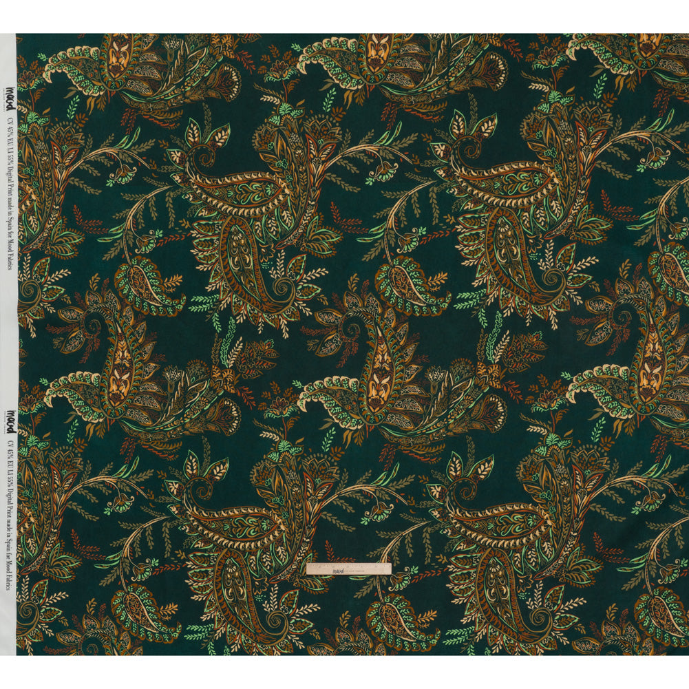 Linen and Rayon Woven - Dark Green, Olive and Burn Orange Paisley Floral - Mood Exclusive Lush Labyrinth Print - Full Linen and Rayon Woven - Dark Green, Olive and Burn Orange Paisley Floral - Mood Exclusive Lush Labyrinth Print - Full
