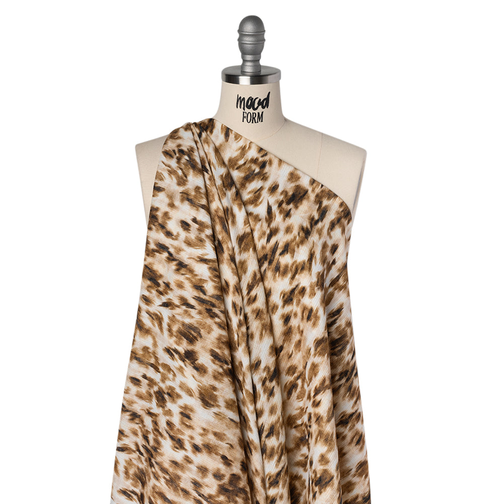 Slubbed Gauzy Cotton Woven - Cream, Brown and Black Abstracted Animal Spots - Mood Exclusive Safari Samba Print - Drape Slubbed Gauzy Cotton Woven - Cream, Brown and Black Abstracted Animal Spots - Mood Exclusive Safari Samba Print - Drape