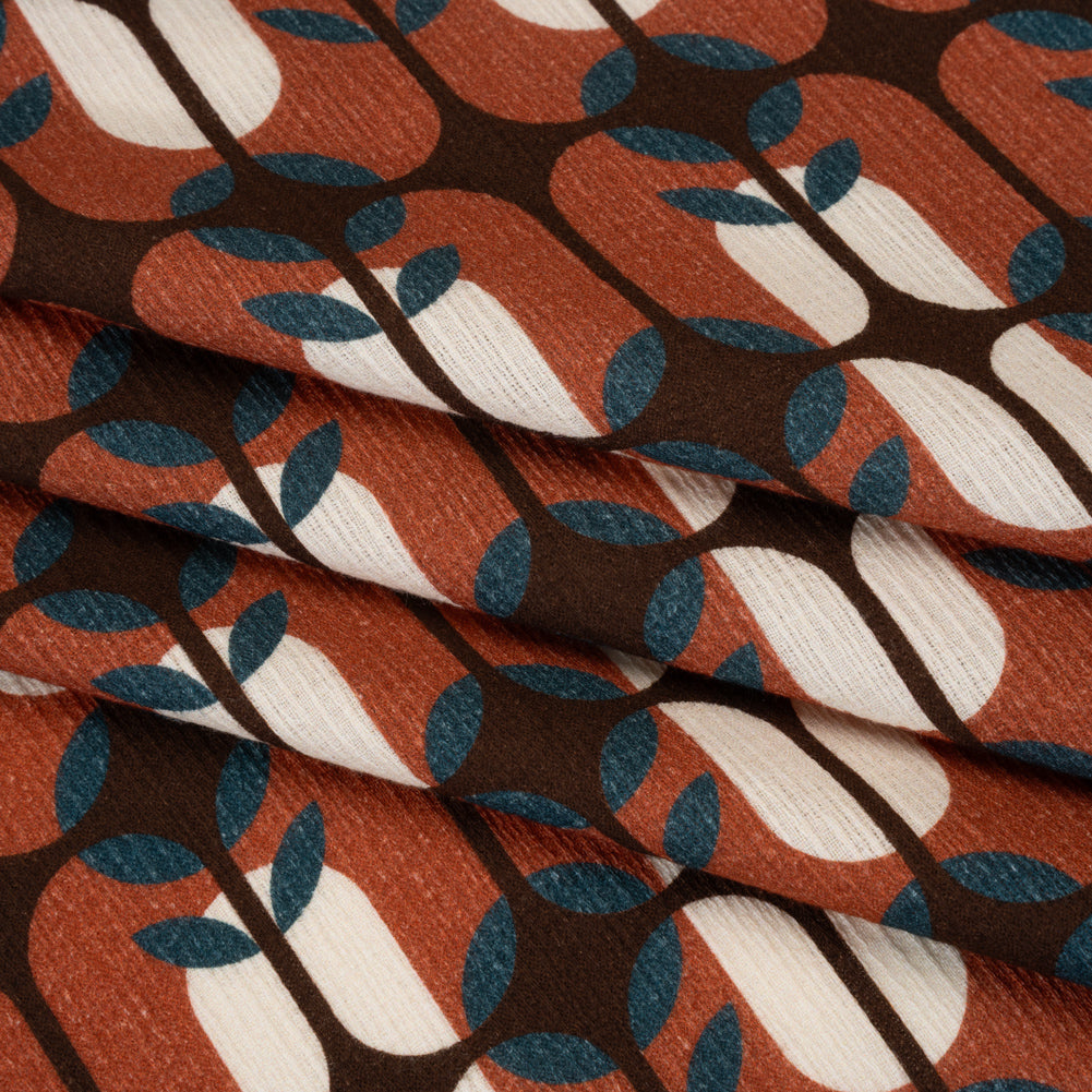 Slubbed Gauzy Cotton Woven - Rust Red, Dark Blue and Coffee Brown Geometric Floral Windows - Mood Exclusive Greenhouse Geometries Print - Folded Slubbed Gauzy Cotton Woven - Rust Red, Dark Blue and Coffee Brown Geometric Floral Windows - Mood Exclusive Greenhouse Geometries Print - Folded