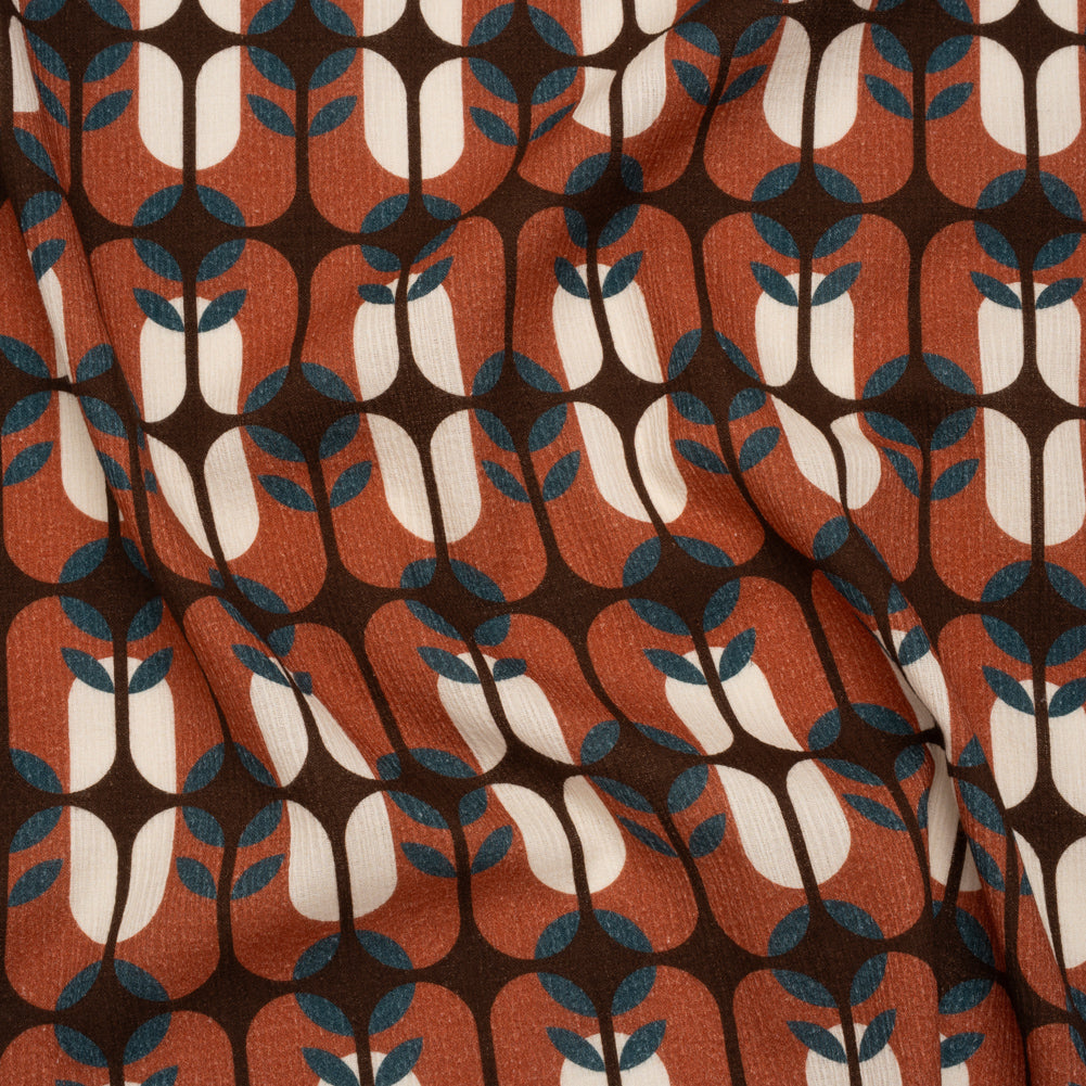 Slubbed Gauzy Cotton Woven - Rust Red, Dark Blue and Coffee Brown Geometric Floral Windows - Mood Exclusive Greenhouse Geometries Print Slubbed Gauzy Cotton Woven - Rust Red, Dark Blue and Coffee Brown Geometric Floral Windows - Mood Exclusive Greenhouse Geometries Print