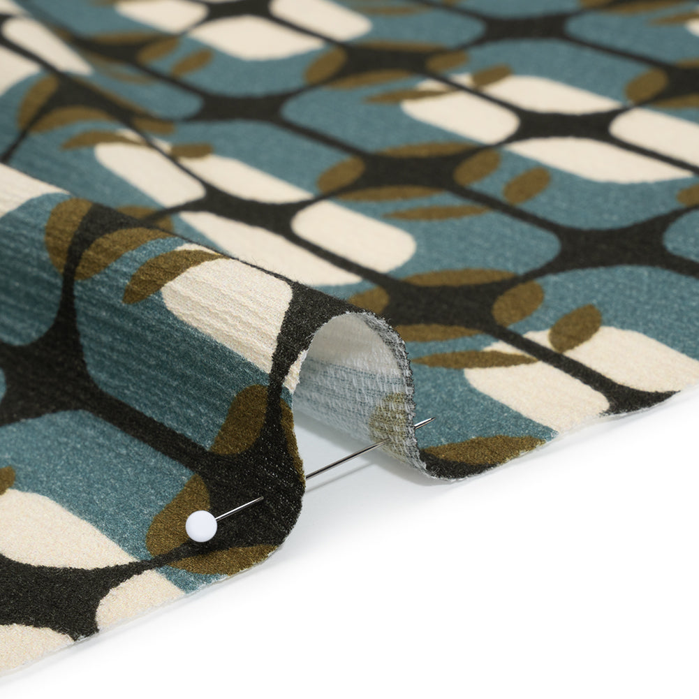 Slubbed Gauzy Cotton Woven - Mid Blue, Olive Green and Navy Geometric Floral Windows - Mood Exclusive Greenhouse Geometries Print - Detail Slubbed Gauzy Cotton Woven - Mid Blue, Olive Green and Navy Geometric Floral Windows - Mood Exclusive Greenhouse Geometries Print - Detail