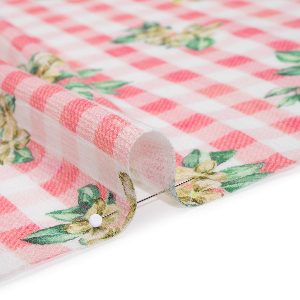 Slubbed Gauzy Cotton Woven - White and Yellow Flowers on Pink Gingham - Mood Exclusive Picnic Petals Print - Detail Slubbed Gauzy Cotton Woven - White and Yellow Flowers on Pink Gingham - Mood Exclusive Picnic Petals Print - Detail