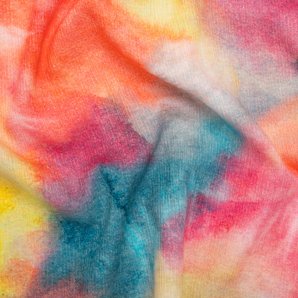 Slubbed Gauzy Cotton Woven - Coral Red, Yellow and Blue Bold Tie Dye - Mood Exclusive Dyed Delights Print Slubbed Gauzy Cotton Woven - Coral Red, Yellow and Blue Bold Tie Dye - Mood Exclusive Dyed Delights Print