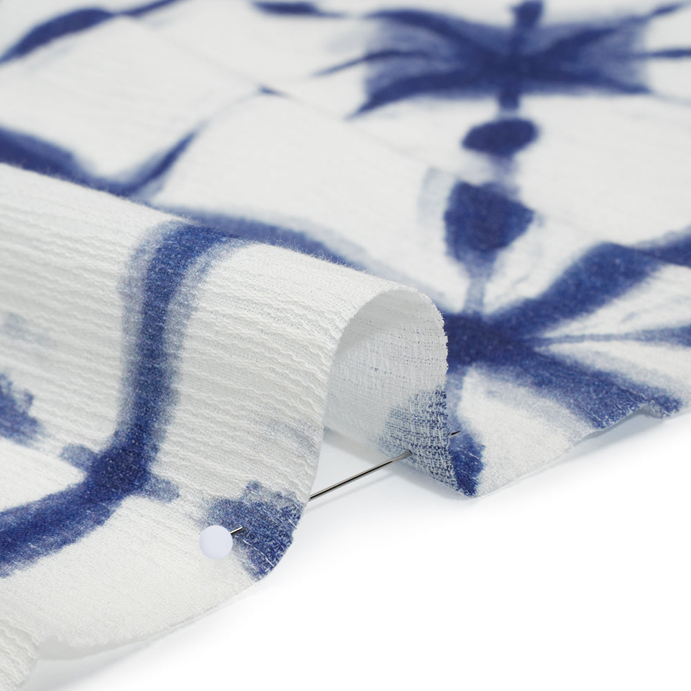 Slubbed Gauzy Cotton Woven - Indigo Blue and White Tie Dye Geometric Shibori - Mood Exclusive Tie Dye Tiles Print - Detail Slubbed Gauzy Cotton Woven - Indigo Blue and White Tie Dye Geometric Shibori - Mood Exclusive Tie Dye Tiles Print - Detail