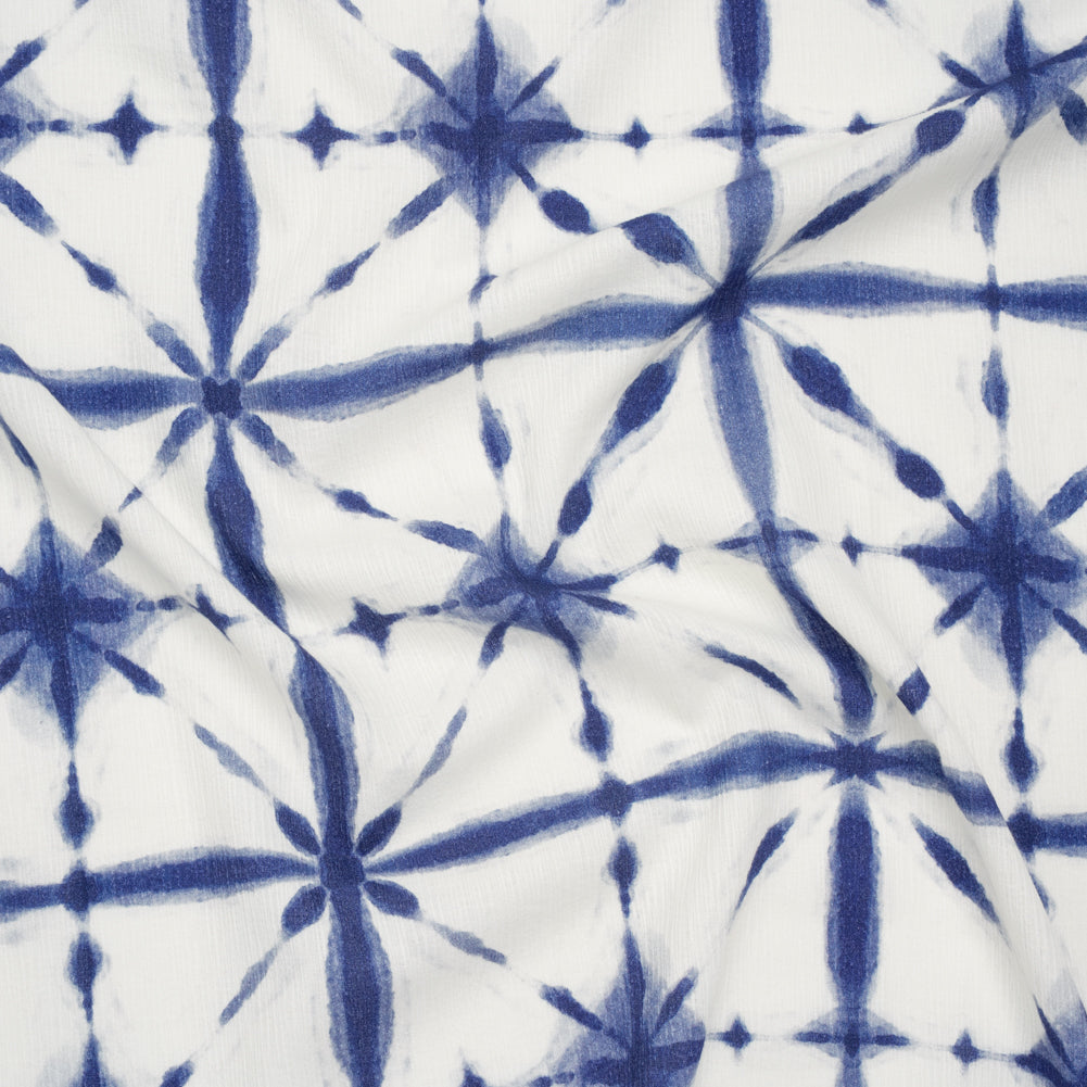 Slubbed Gauzy Cotton Woven - Indigo Blue and White Tie Dye Geometric Shibori - Mood Exclusive Tie Dye Tiles Print Slubbed Gauzy Cotton Woven - Indigo Blue and White Tie Dye Geometric Shibori - Mood Exclusive Tie Dye Tiles Print