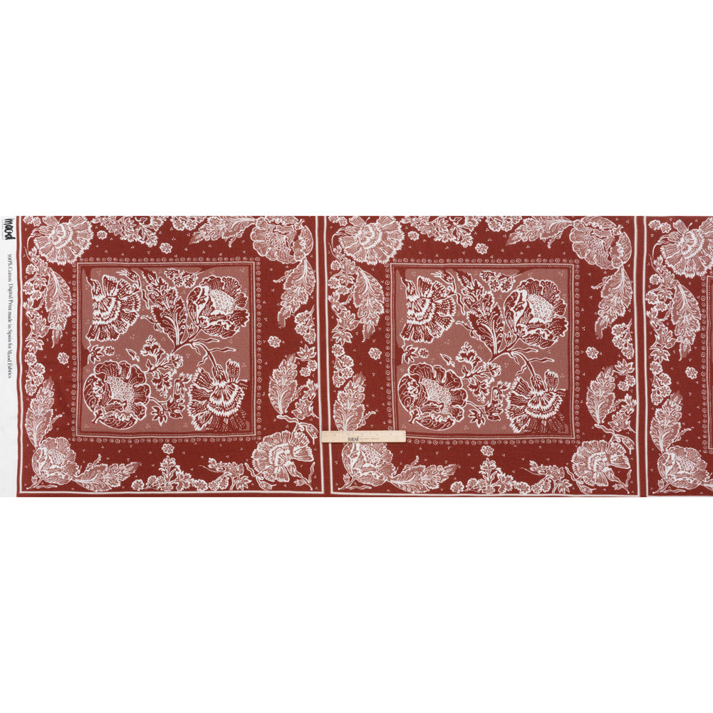 Slubbed Gauzy Cotton Woven - Brick Red and Dusty Rose Floral Handkerchief Panel - Mood Exclusive Needlepoint Picnic Print - Full Slubbed Gauzy Cotton Woven - Brick Red and Dusty Rose Floral Handkerchief Panel - Mood Exclusive Needlepoint Picnic Print - Full