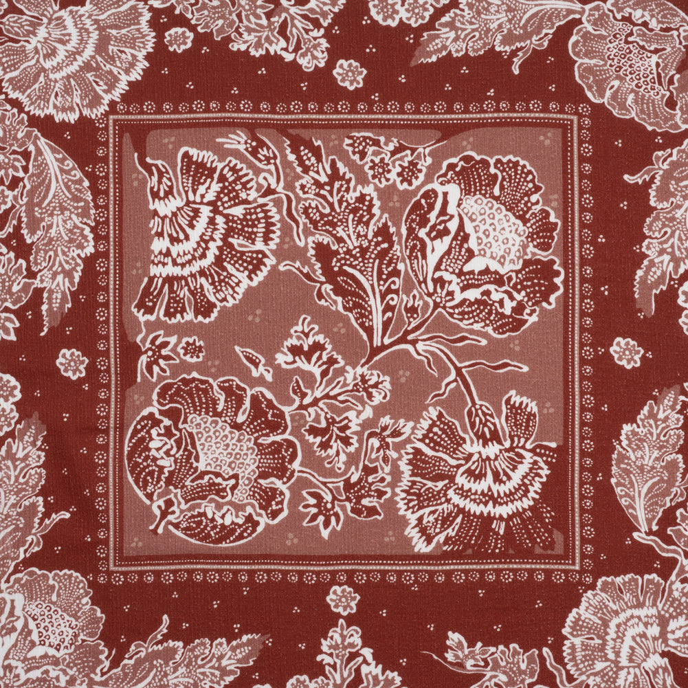 Slubbed Gauzy Cotton Woven - Brick Red and Dusty Rose Floral Handkerchief Panel - Mood Exclusive Needlepoint Picnic Print Slubbed Gauzy Cotton Woven - Brick Red and Dusty Rose Floral Handkerchief Panel - Mood Exclusive Needlepoint Picnic Print