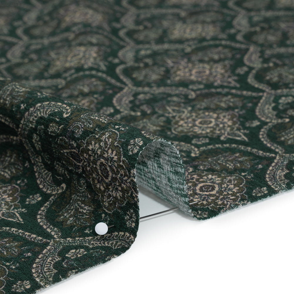 Slubbed Gauzy Cotton Woven - Deep Green, Beige and Olive Fancy Floral Tiles - Mood Exclusive Fairytale Scales Print - Detail Slubbed Gauzy Cotton Woven - Deep Green, Beige and Olive Fancy Floral Tiles - Mood Exclusive Fairytale Scales Print - Detail