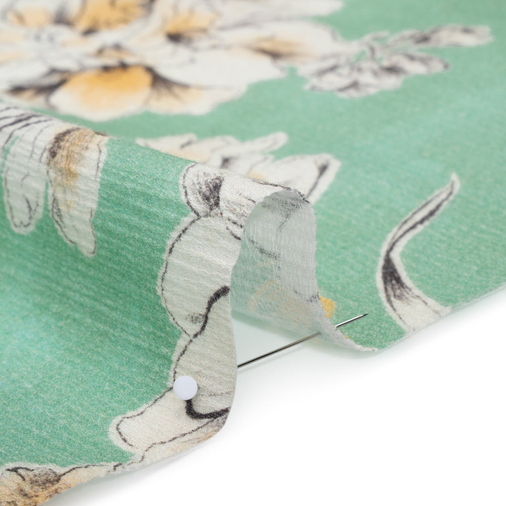 Slubbed Gauzy Cotton Woven - Mint Green, Golden Yellow and Off White Floral - Mood Exclusive Color Me Chrysanthemum Print - Detail Slubbed Gauzy Cotton Woven - Mint Green, Golden Yellow and Off White Floral - Mood Exclusive Color Me Chrysanthemum Print - Detail