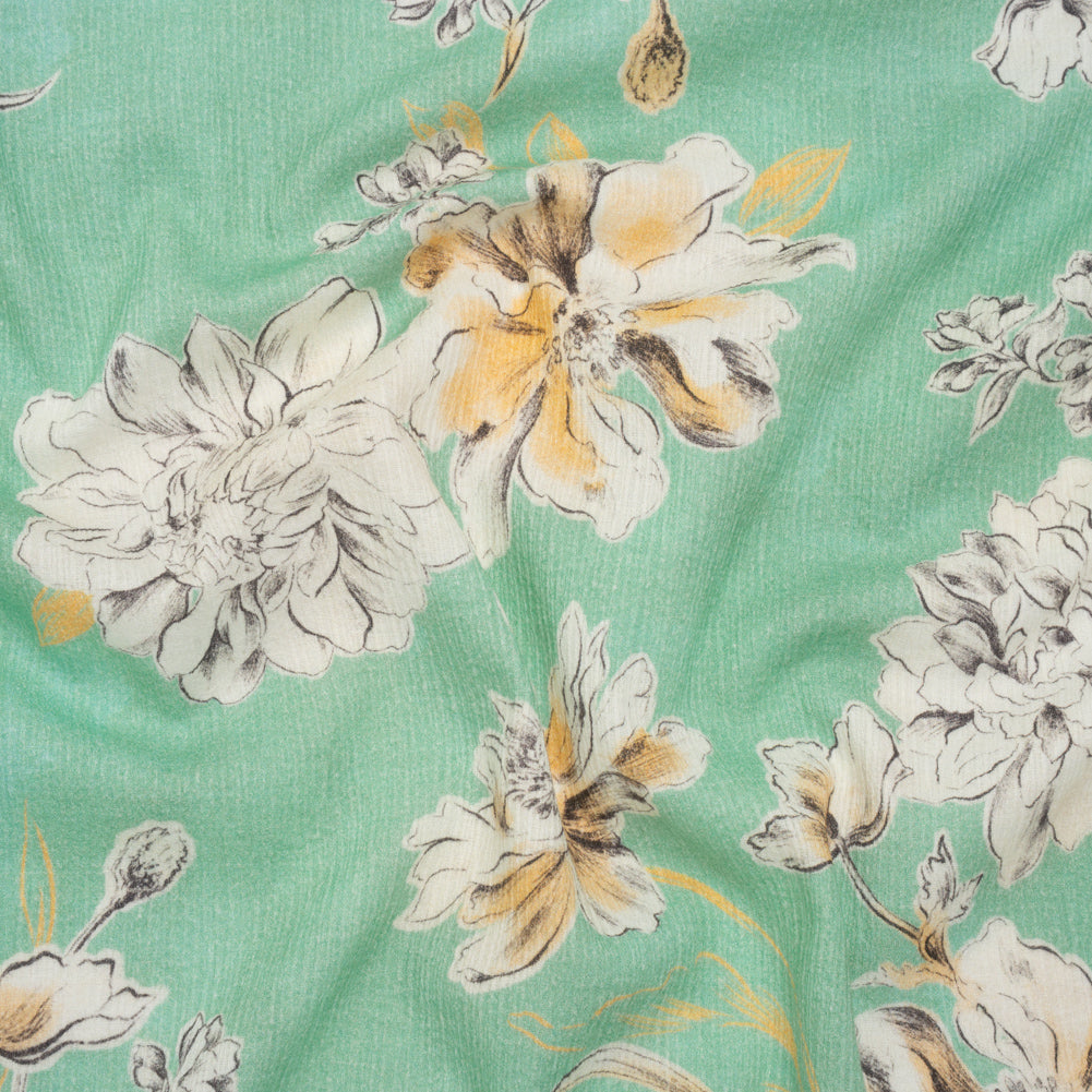 Slubbed Gauzy Cotton Woven - Mint Green, Golden Yellow and Off White Floral - Mood Exclusive Color Me Chrysanthemum Print Slubbed Gauzy Cotton Woven - Mint Green, Golden Yellow and Off White Floral - Mood Exclusive Color Me Chrysanthemum Print