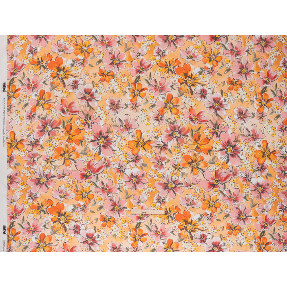 Slubbed Gauzy Cotton Woven - Light Pink, Creamsicle and Sun Yellow Floral - Mood Exclusive Hibiscus Heatwave Print - Full Slubbed Gauzy Cotton Woven - Light Pink, Creamsicle and Sun Yellow Floral - Mood Exclusive Hibiscus Heatwave Print - Full