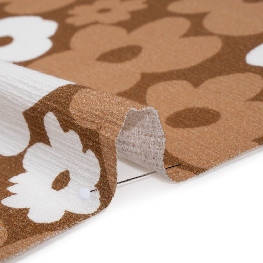 Slubbed Gauzy Cotton Woven - Brown, Tan and White Retro Florals - Mood Exclusive Boogie & Bloom Print - Detail Slubbed Gauzy Cotton Woven - Brown, Tan and White Retro Florals - Mood Exclusive Boogie & Bloom Print - Detail