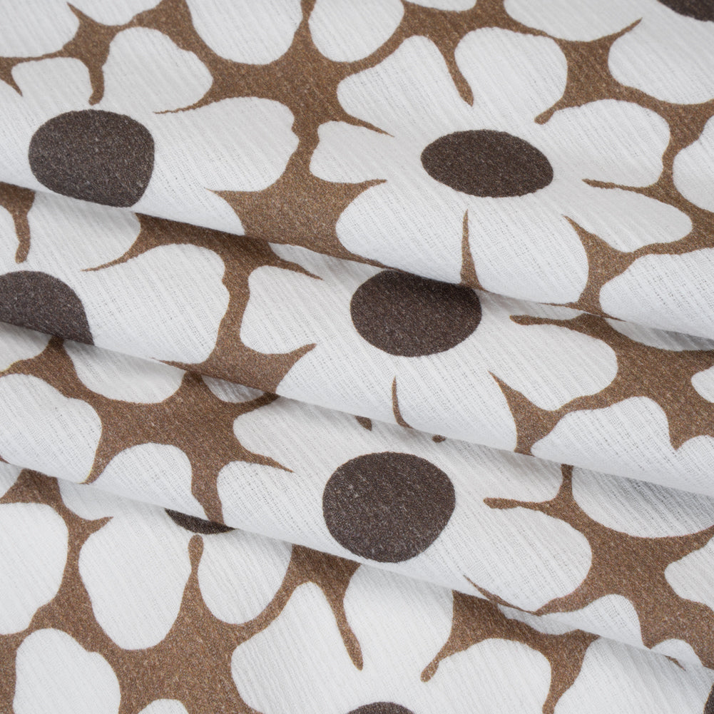 Slubbed Gauzy Cotton Woven - Brown and White Retro Daisies - Mood Exclusive Dancing Daisies Print - Folded Slubbed Gauzy Cotton Woven - Brown and White Retro Daisies - Mood Exclusive Dancing Daisies Print - Folded