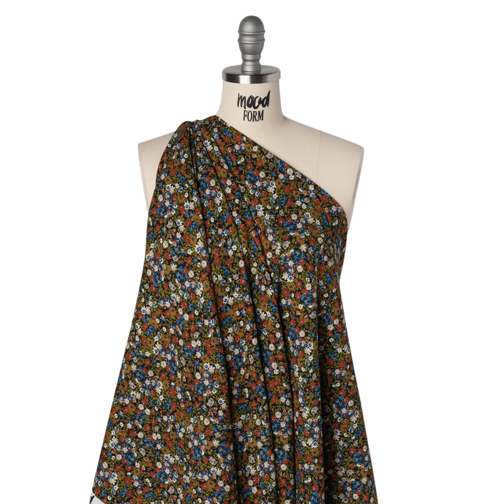 Slubbed Gauzy Cotton Woven - Dark Red, Blue and Leaf Green All-Over Floral - Mood Exclusive Fete des Fleurs Print - Drape Slubbed Gauzy Cotton Woven - Dark Red, Blue and Leaf Green All-Over Floral - Mood Exclusive Fete des Fleurs Print - Drape