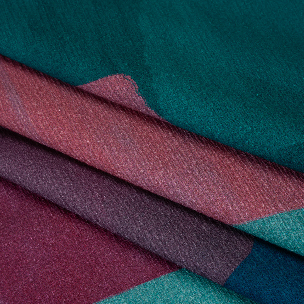 Slubbed Gauzy Cotton Woven - Teal Green, Burgundy and Magenta Painted Geometrics - Mood Exclusive Brushed Blocks Print - Folded Slubbed Gauzy Cotton Woven - Teal Green, Burgundy and Magenta Painted Geometrics - Mood Exclusive Brushed Blocks Print - Folded
