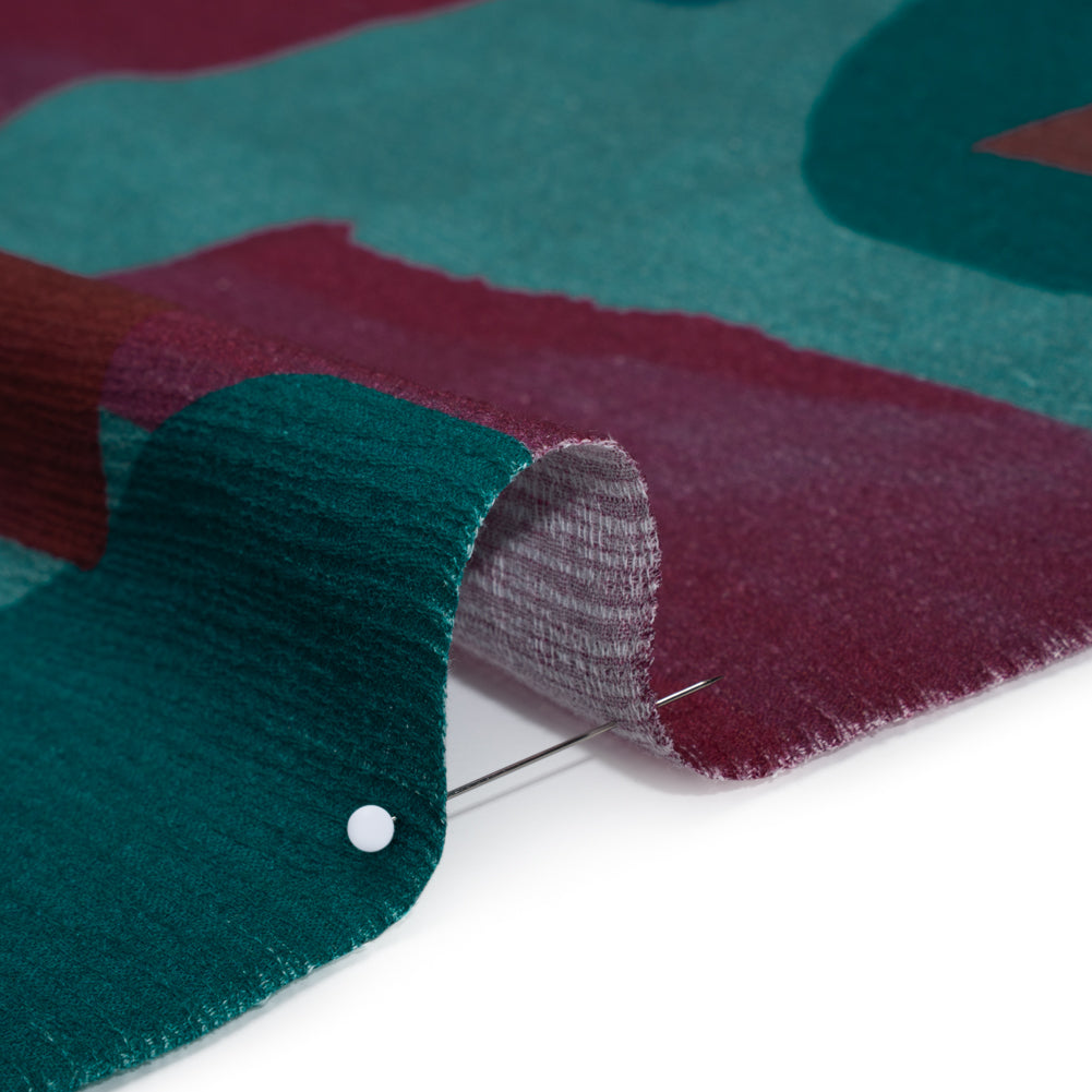 Slubbed Gauzy Cotton Woven - Teal Green, Burgundy and Magenta Painted Geometrics - Mood Exclusive Brushed Blocks Print - Detail Slubbed Gauzy Cotton Woven - Teal Green, Burgundy and Magenta Painted Geometrics - Mood Exclusive Brushed Blocks Print - Detail