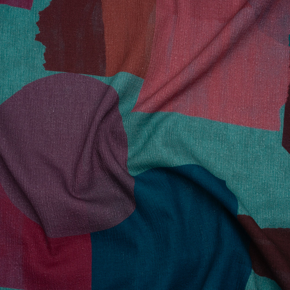 Slubbed Gauzy Cotton Woven - Teal Green, Burgundy and Magenta Painted Geometrics - Mood Exclusive Brushed Blocks Print Slubbed Gauzy Cotton Woven - Teal Green, Burgundy and Magenta Painted Geometrics - Mood Exclusive Brushed Blocks Print