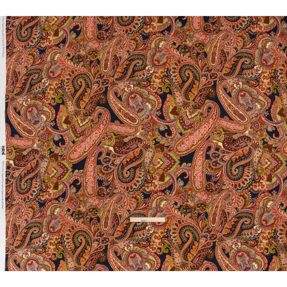 Slubbed Gauzy Cotton Woven - Lime Green, Navy Blue and Pink Paisley - Mood Exclusive Painted Paisley Print - Full Slubbed Gauzy Cotton Woven - Lime Green, Navy Blue and Pink Paisley - Mood Exclusive Painted Paisley Print - Full