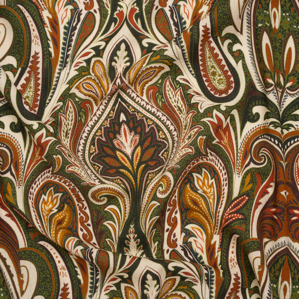 Slubbed Gauzy Cotton Woven - Cream, Forest Green and Burnt Orange Paisley - Mood Exclusive Secret Garden Scrolls Print Slubbed Gauzy Cotton Woven - Cream, Forest Green and Burnt Orange Paisley - Mood Exclusive Secret Garden Scrolls Print