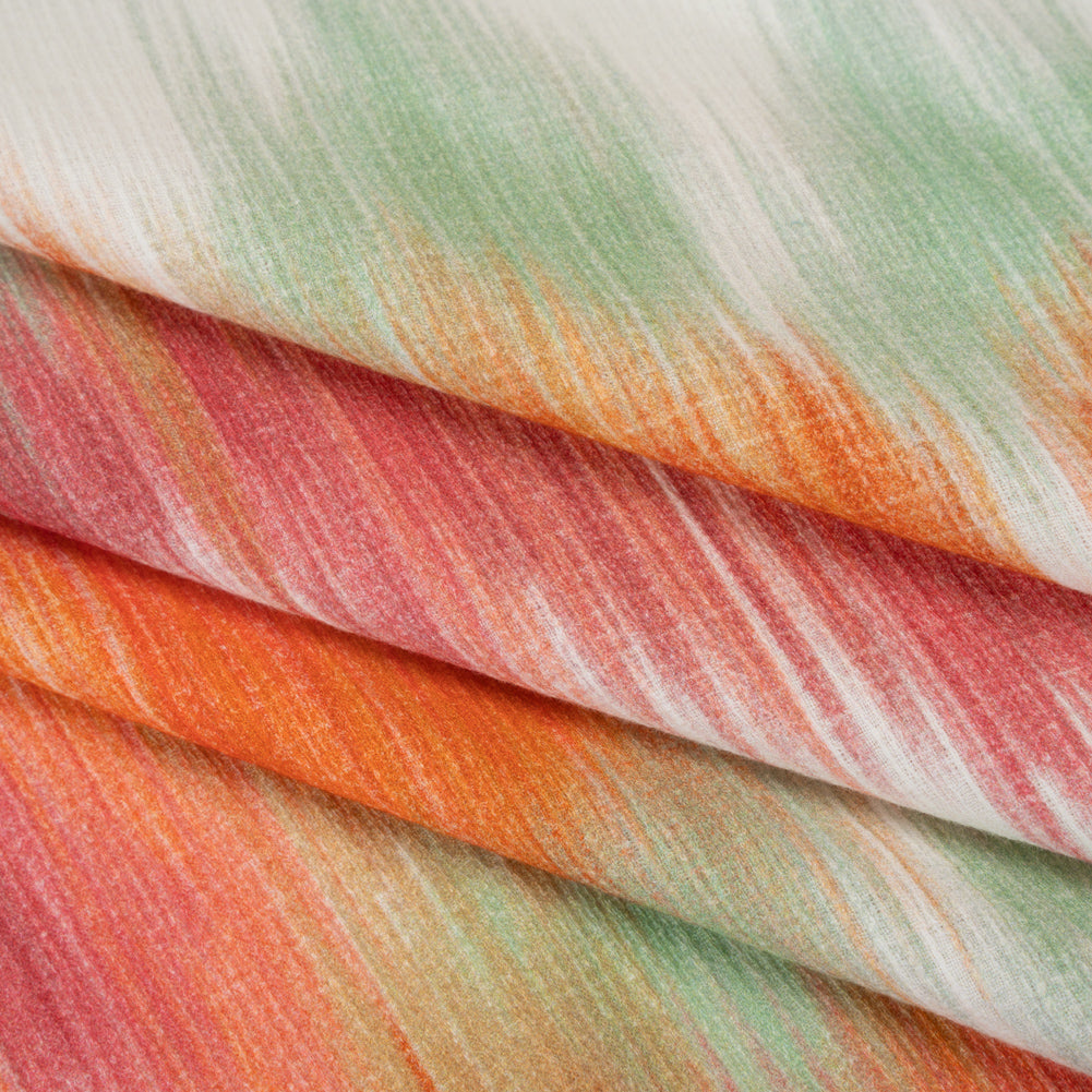Slubbed Gauzy Cotton Woven - Sea Green, Pink and Orange Abstract Ikat - Mood Exclusive Spin Art Splash Print - Folded Slubbed Gauzy Cotton Woven - Sea Green, Pink and Orange Abstract Ikat - Mood Exclusive Spin Art Splash Print - Folded