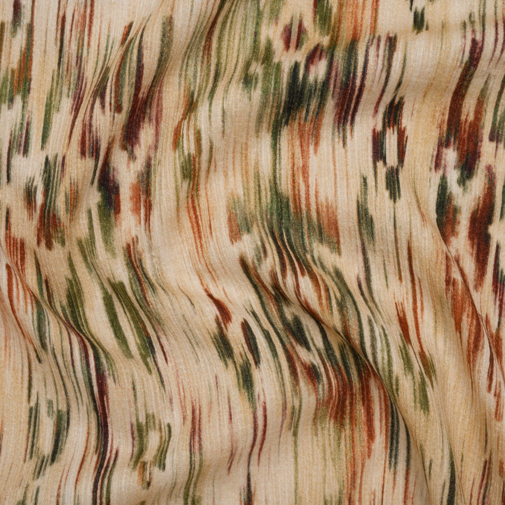 Slubbed Gauzy Cotton Woven - Beige, Burgundy and Green Abstract Painterly Ikat - Mood Exclusive Striate Shot Print Slubbed Gauzy Cotton Woven - Beige, Burgundy and Green Abstract Painterly Ikat - Mood Exclusive Striate Shot Print