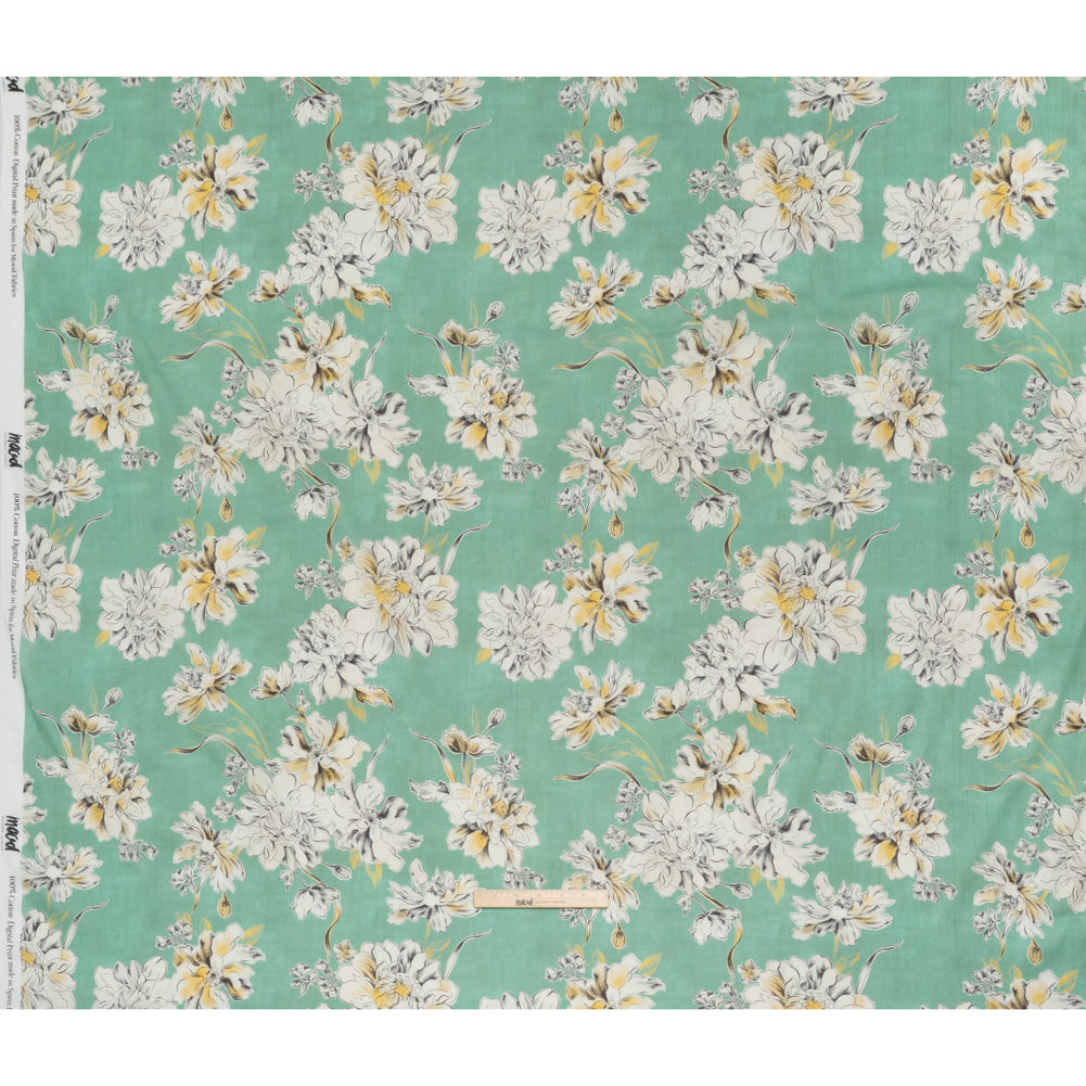 Crinkled Cotton Gauzy Woven - Mint Green, Golden Yellow and Off White Floral - Mood Exclusive Color Me Chrysanthemum Print - Full Crinkled Cotton Gauzy Woven - Mint Green, Golden Yellow and Off White Floral - Mood Exclusive Color Me Chrysanthemum Print - Full