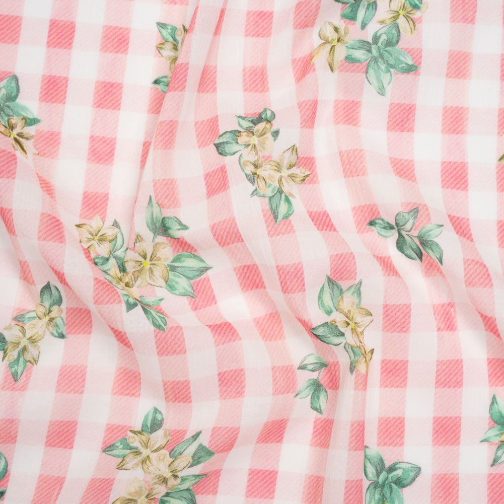 Crinkled Cotton Gauzy Woven - Pink, White and Yellow Flowers on Gingham - Mood Exclusive Picnic Petals Print Crinkled Cotton Gauzy Woven - Pink, White and Yellow Flowers on Gingham - Mood Exclusive Picnic Petals Print