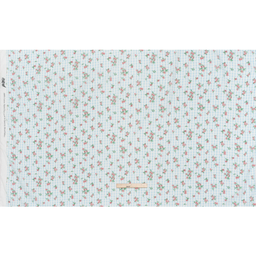 Crinkled Cotton Gauzy Woven - Blue, Pink and Green Flowers on Gingham - Mood Exclusive Picnic Petals Print - Full Crinkled Cotton Gauzy Woven - Blue, Pink and Green Flowers on Gingham - Mood Exclusive Picnic Petals Print - Full