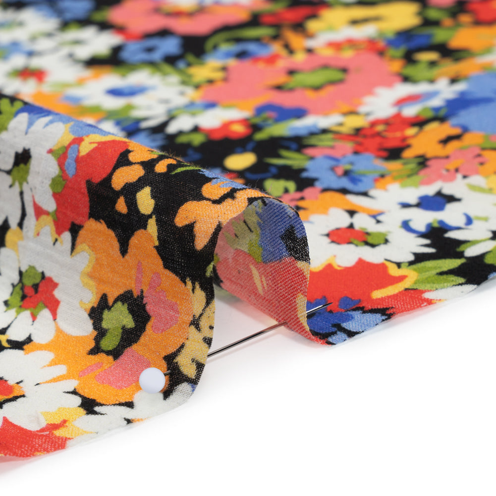 Crinkled Cotton Gauzy Woven - Red, Blue and Orange Bright Flowers - Mood Exclusive Petal Parade Print - Detail Crinkled Cotton Gauzy Woven - Red, Blue and Orange Bright Flowers - Mood Exclusive Petal Parade Print - Detail
