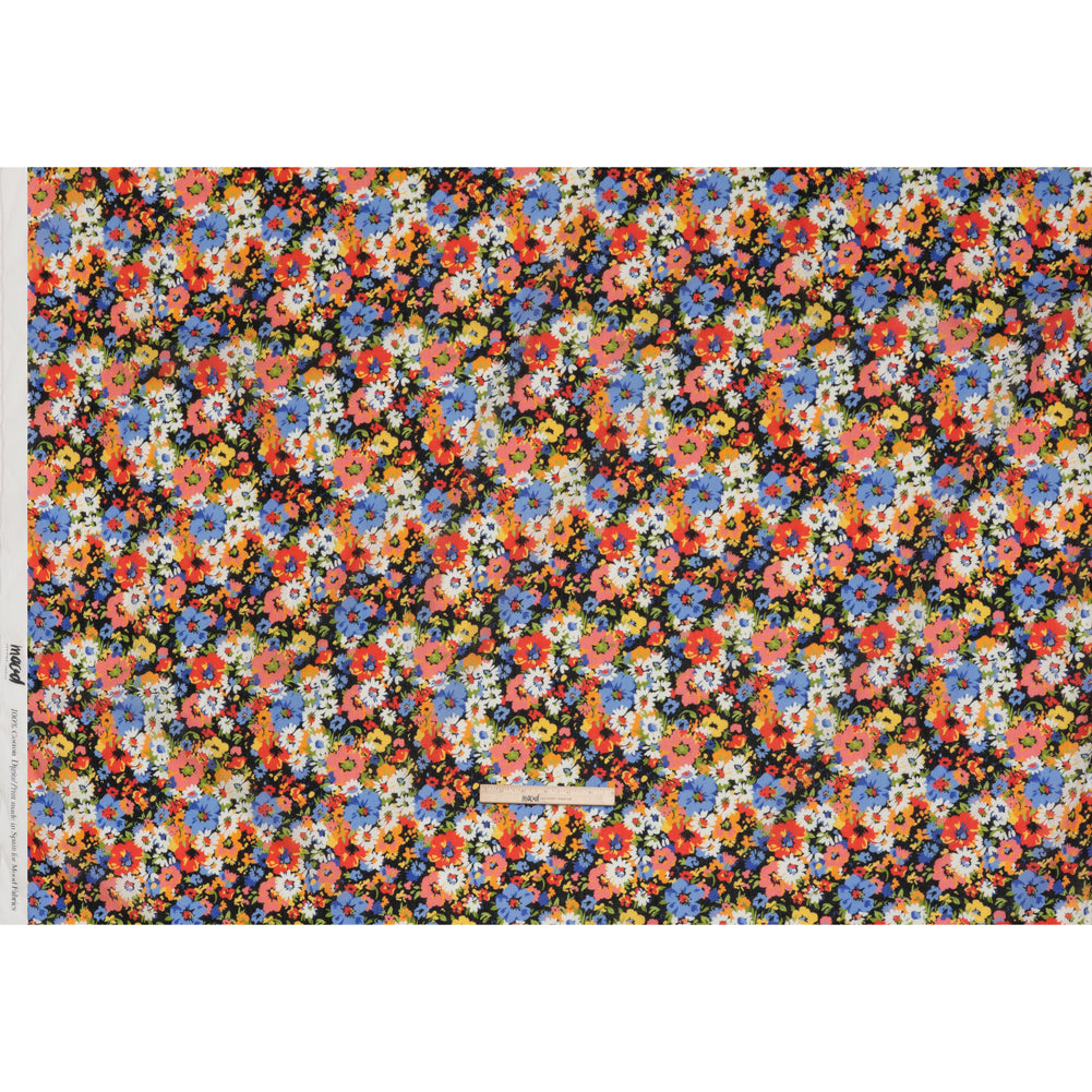 Crinkled Cotton Gauzy Woven - Red, Blue and Orange Bright Flowers - Mood Exclusive Petal Parade Print - Full Crinkled Cotton Gauzy Woven - Red, Blue and Orange Bright Flowers - Mood Exclusive Petal Parade Print - Full