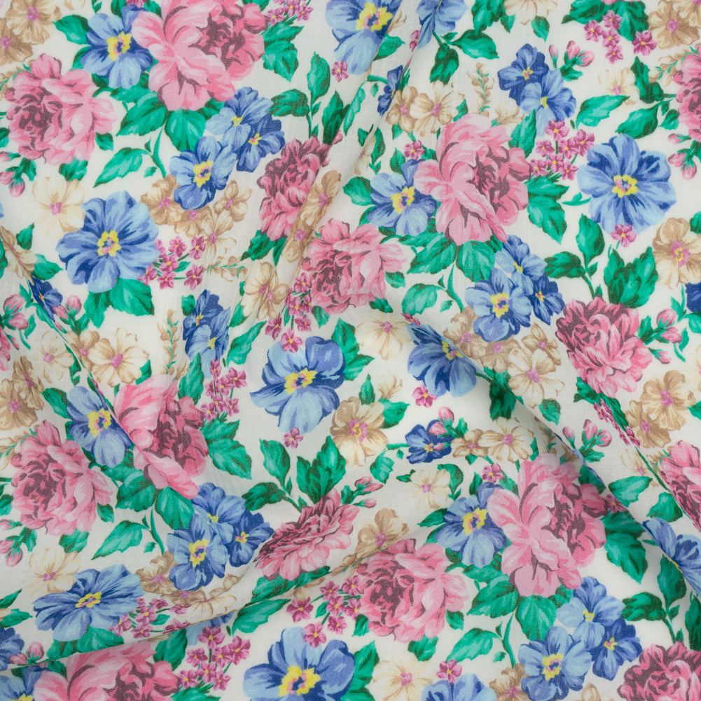 Crinkled Cotton Gauzy Woven - White, Pink and Blue Florals - Mood Exclusive Secret Garden Print Crinkled Cotton Gauzy Woven - White, Pink and Blue Florals - Mood Exclusive Secret Garden Print