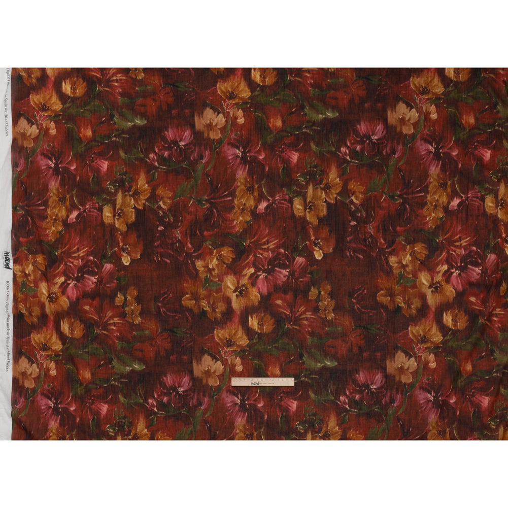 Crinkled Cotton Gauzy Woven - Burgundy, Yellow Ochre and Green Painterly Ikat Floral - Mood Exclusive Cabernet Crocus Print - Full Crinkled Cotton Gauzy Woven - Burgundy, Yellow Ochre and Green Painterly Ikat Floral - Mood Exclusive Cabernet Crocus Print - Full