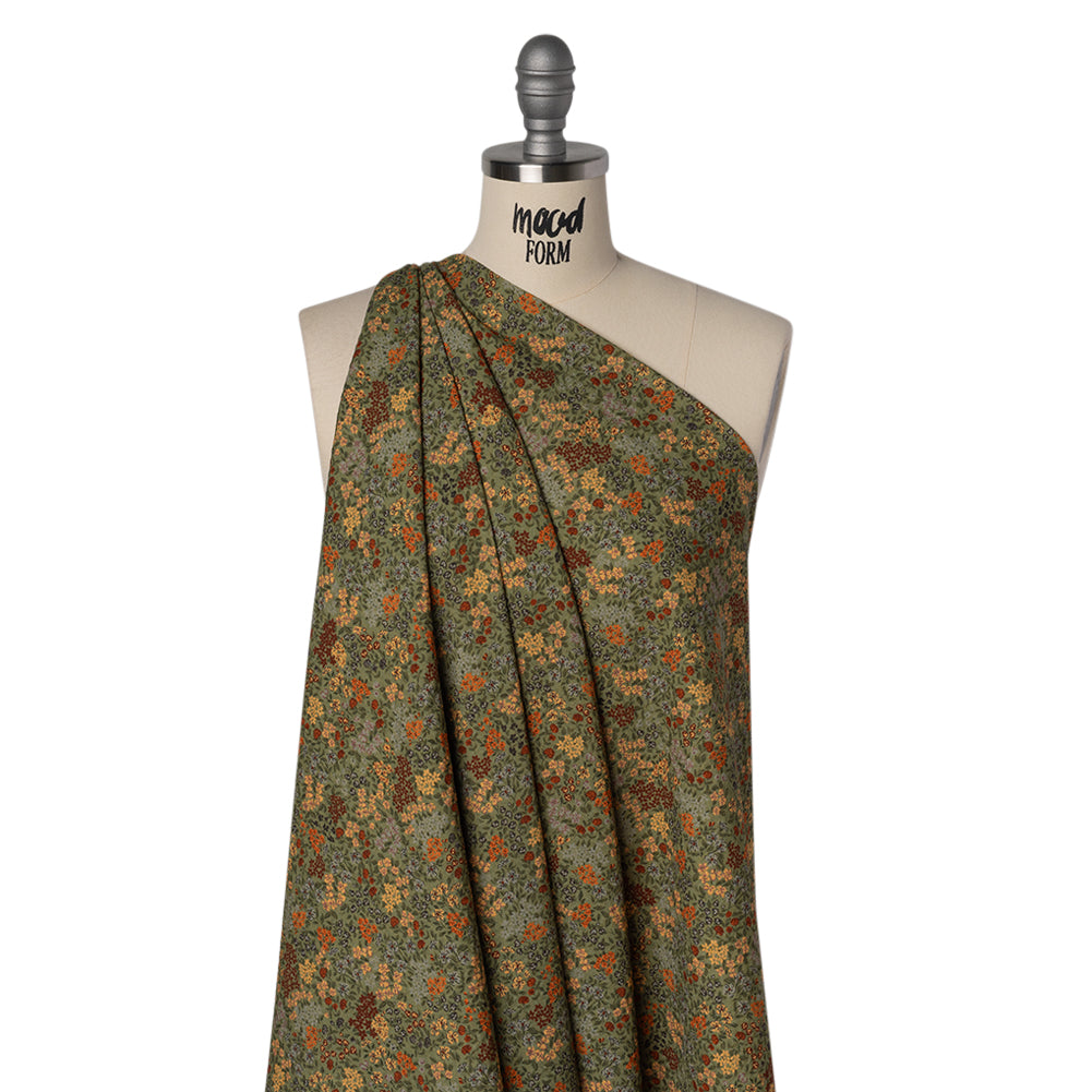 Cotton and Viscose Striped Seersucker - Sage Green, Dark Red and Beige Bunches of Flowers - Mood Exclusive Sunny Sprouts Print Drape Cotton and Viscose Striped Seersucker - Sage Green, Dark Red and Beige Bunches of Flowers - Mood Exclusive Sunny Sprouts Print Drape