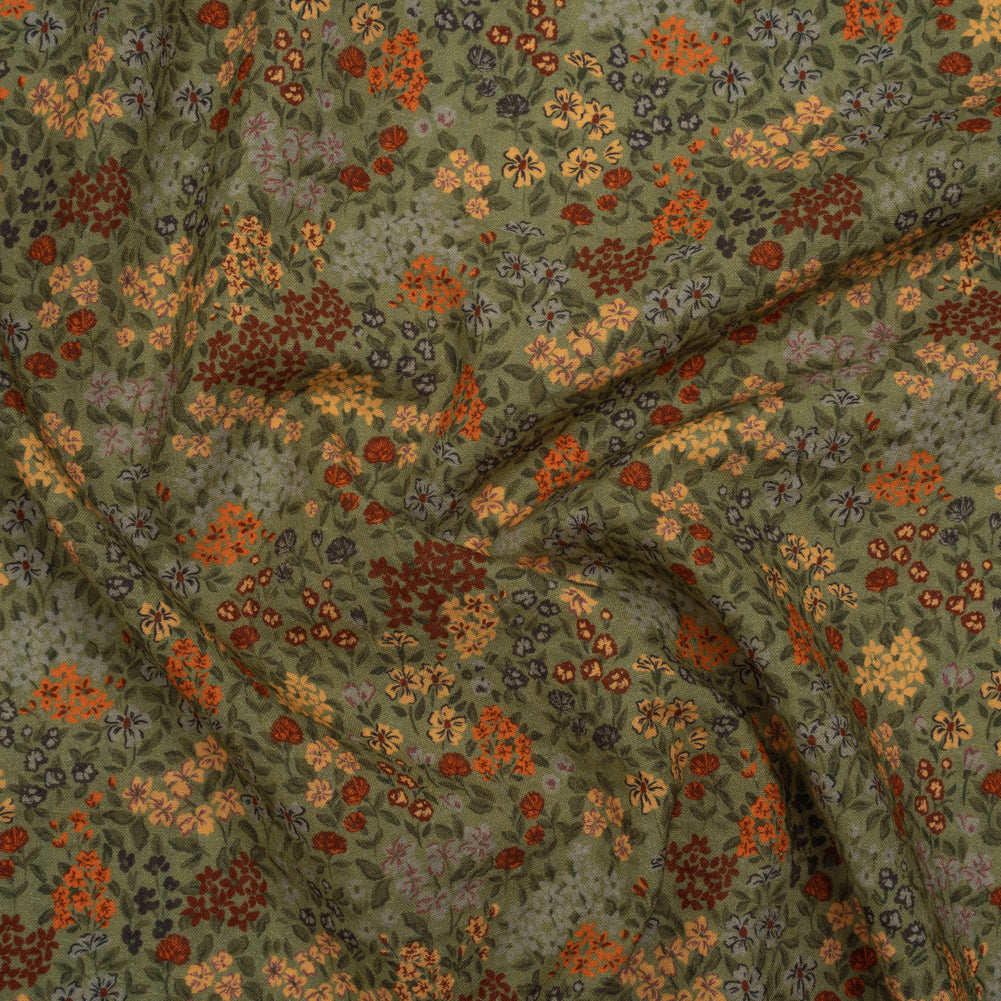 Cotton and Viscose Striped Seersucker - Sage Green, Dark Red and Beige Bunches of Flowers - Mood Exclusive Sunny Sprouts Print Cotton and Viscose Striped Seersucker - Sage Green, Dark Red and Beige Bunches of Flowers - Mood Exclusive Sunny Sprouts Print