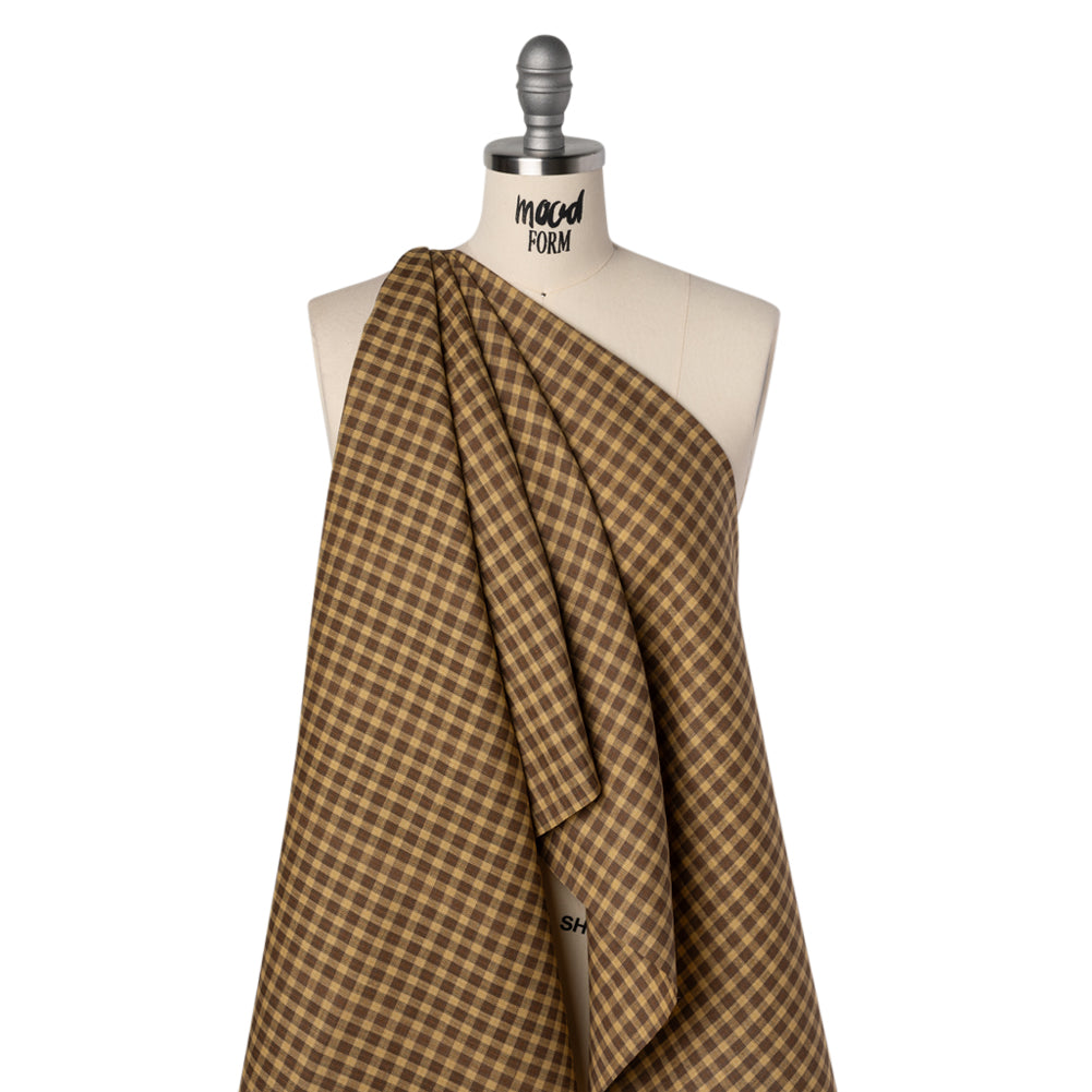 Medium Weight Linen Woven - Brown and Beige Plaid - Drape Medium Weight Linen Woven - Brown and Beige Plaid - Drape