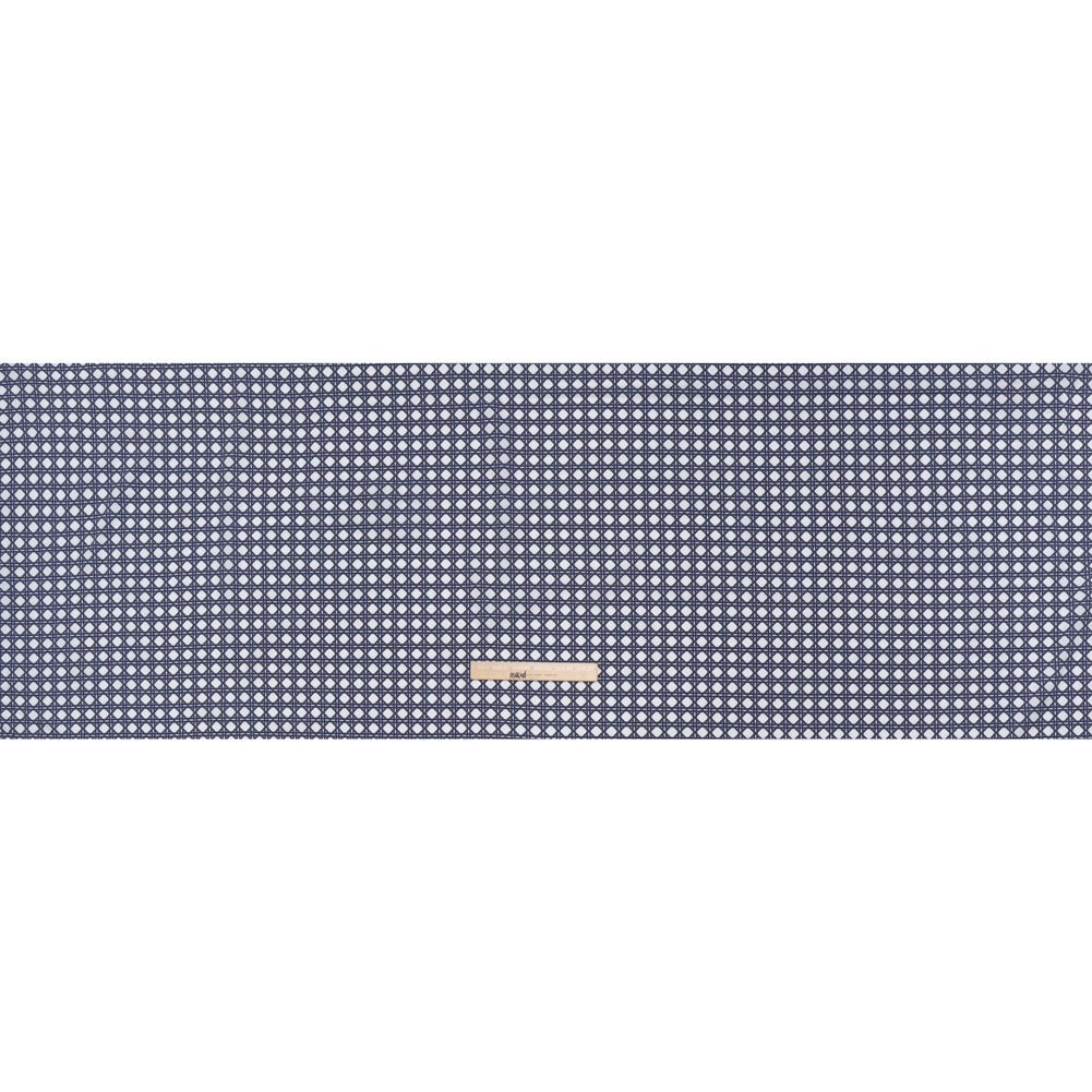 Cotton and Rayon Woven Shirting Print - Navy Blue and White Wicker Basket Lattice - Deadstock - Full Cotton and Rayon Woven Shirting Print - Navy Blue and White Wicker Basket Lattice - Deadstock - Full