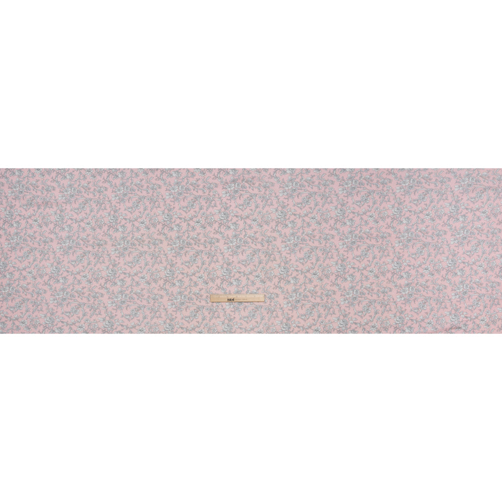 Cotton and Viscose Jersey Print - Light Pink, Ivory and Gray Rose Vines - Deadstock - Full Cotton and Viscose Jersey Print - Light Pink, Ivory and Gray Rose Vines - Deadstock - Full
