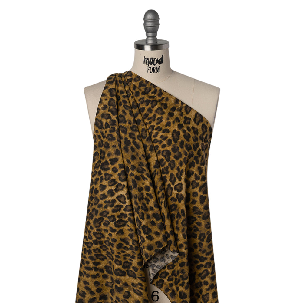 Cotton and Polyester Jersey Print - Dark Tan, Brown and Black Leopard Spots - Deadstock - Drape Cotton and Polyester Jersey Print - Dark Tan, Brown and Black Leopard Spots - Deadstock - Drape