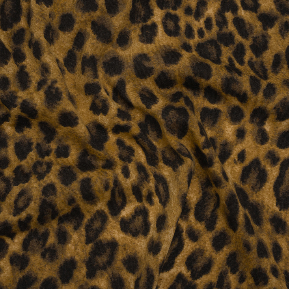 Cotton and Polyester Jersey Print - Dark Tan, Brown and Black Leopard Spots - Deadstock Cotton and Polyester Jersey Print - Dark Tan, Brown and Black Leopard Spots - Deadstock