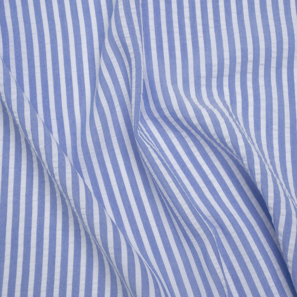 Rayon Seersucker - Light Blue and White Stripes - Deadstock Rayon Seersucker - Light Blue and White Stripes - Deadstock