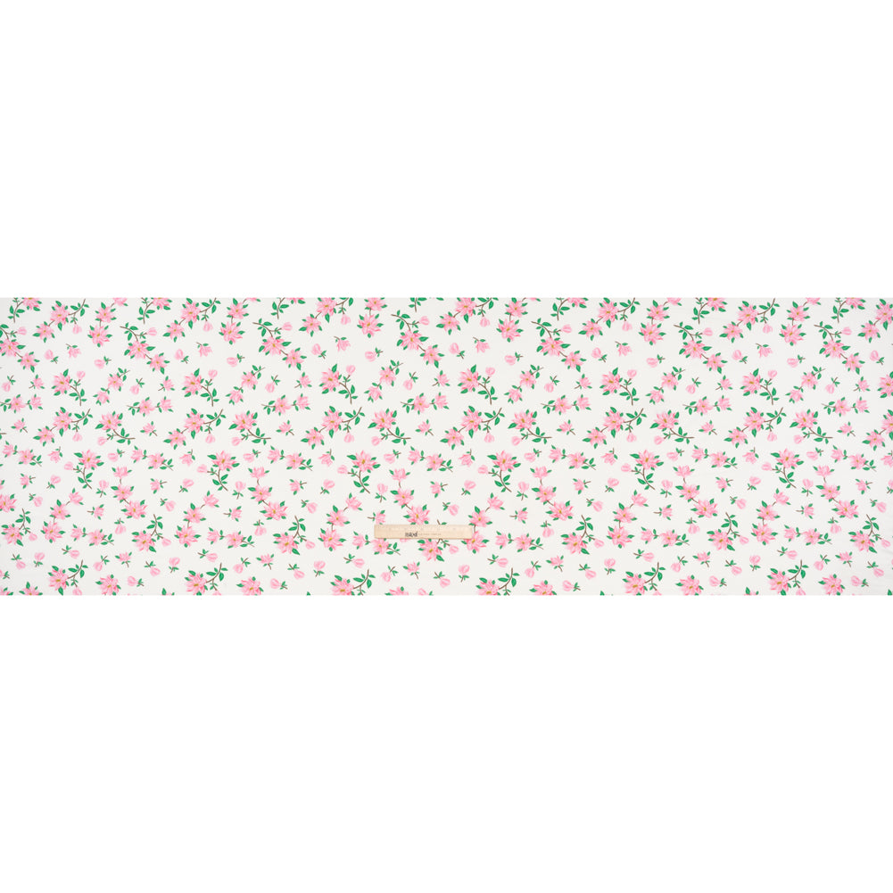 Stretch Polyester ITY Jersey - Ivory and Pink Florals - Deadstock - Full Stretch Polyester ITY Jersey - Ivory and Pink Florals - Deadstock - Full