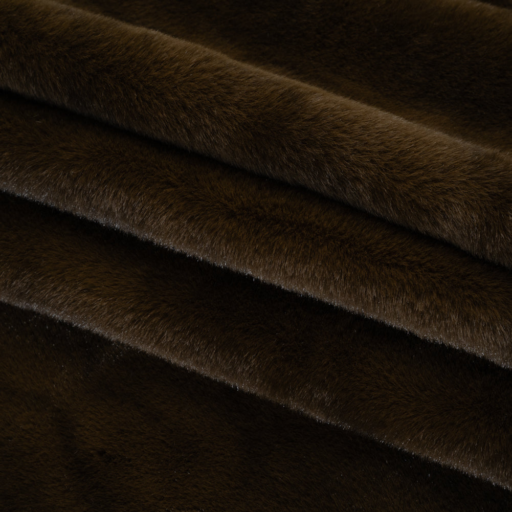 Plush Medium Pile Recycled Polyester Faux Fur - Chocolate Brown Folded Plush Medium Pile Recycled Polyester Faux Fur - Chocolate Brown Folded