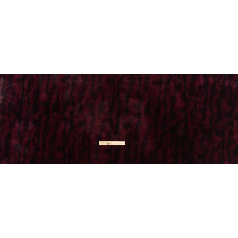Medium Pile Recycled Polyester Faux Fur by Max Alexander - Burgundy and Black Abstract - Full Medium Pile Recycled Polyester Faux Fur by Max Alexander - Burgundy and Black Abstract - Full