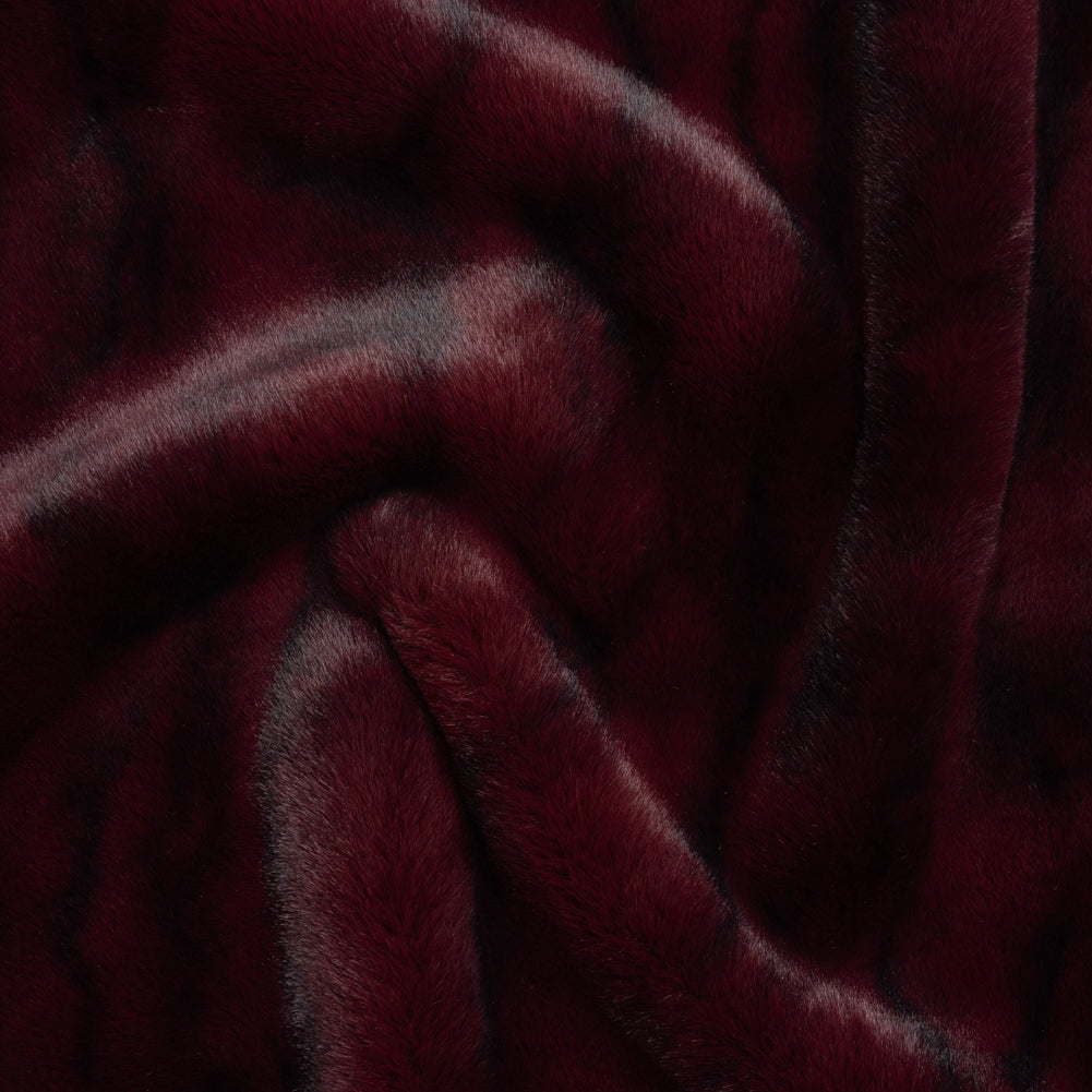 Medium Pile Recycled Polyester Faux Fur by Max Alexander - Burgundy and Black Abstract Medium Pile Recycled Polyester Faux Fur by Max Alexander - Burgundy and Black Abstract