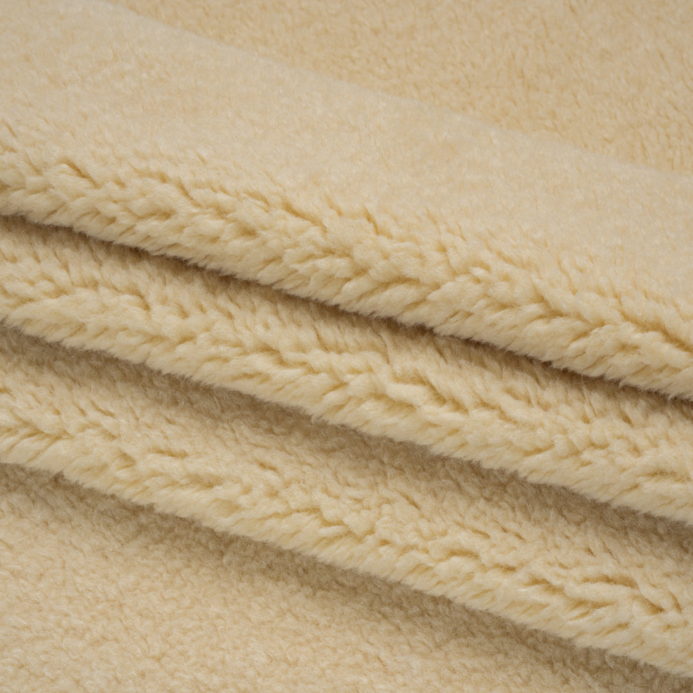 Recycled Polyester Faux Sherling Fur - Ecru - Folded Recycled Polyester Faux Sherling Fur - Ecru - Folded