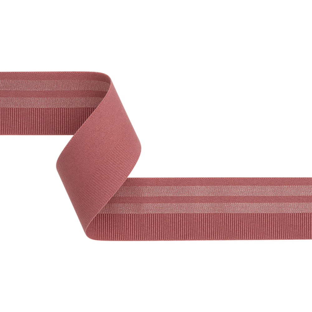 Nylon Elastic Trim with Satin Stripes and Ribbing Made in Italy - 1.625" - Dusty Rose Nylon Elastic Trim with Satin Stripes and Ribbing Made in Italy - 1.625" - Dusty Rose
