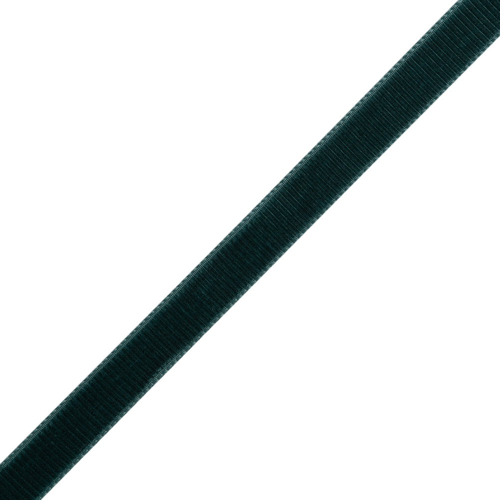 Grosgrain Ribbed Velvet Ribbon Trim Made in Italy - 0.375" - Midnight Green - Folded Grosgrain Ribbed Velvet Ribbon Trim Made in Italy - 0.375" - Midnight Green - Folded