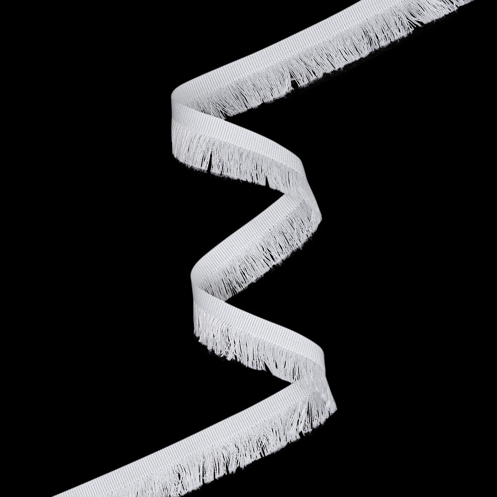 Cotton Grosgrain Ribbon with Fringe Made in Italy - 0.875" - White Cotton Grosgrain Ribbon with Fringe Made in Italy - 0.875" - White